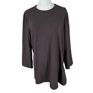 Eileen Fisher Tunic Top Womens L Brown Stretch Viscose Long Sleeve Side Slits